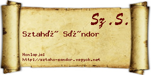 Sztahó Sándor névjegykártya